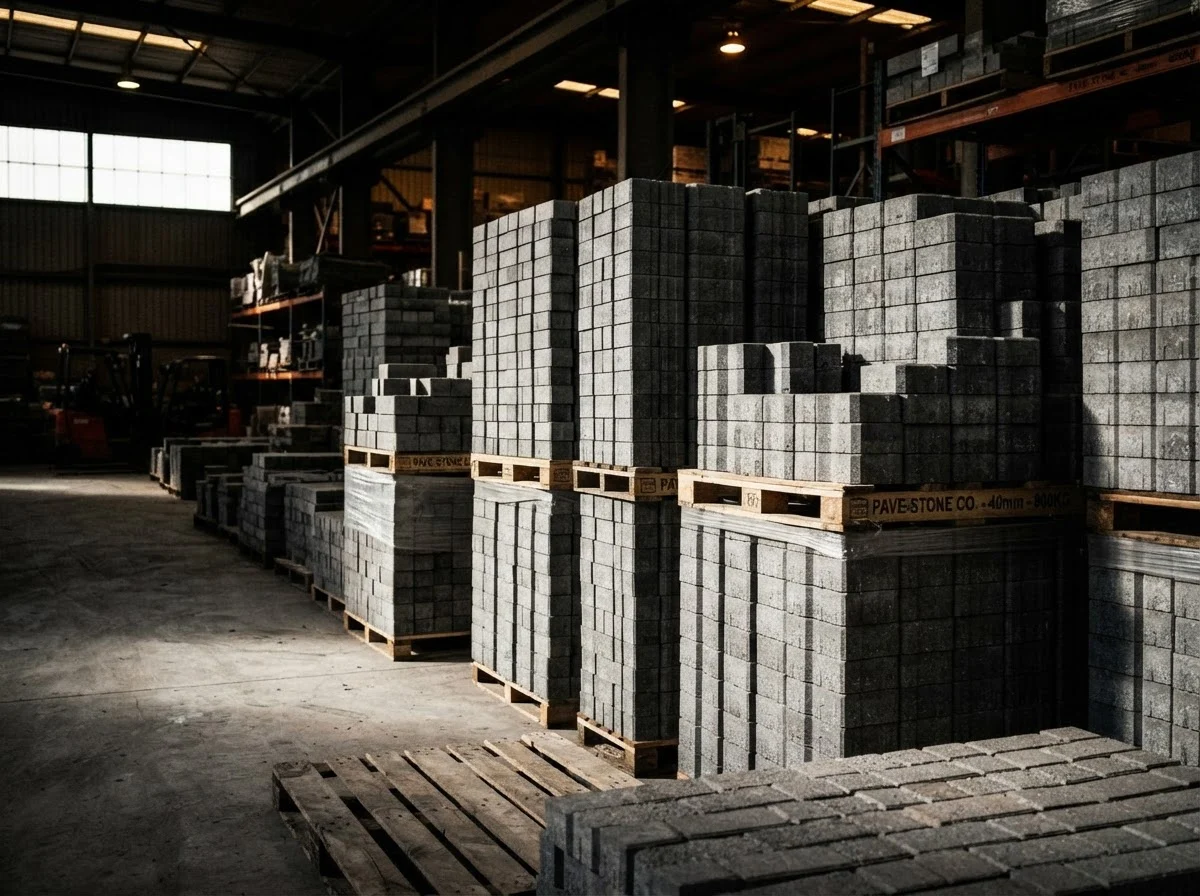 Interlocking paving stones laid in a driveway